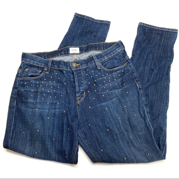 Hudson | Leigh Boyfriend Jeans Button Fly Studded Dark Wash 28 - Picture 1 of 8